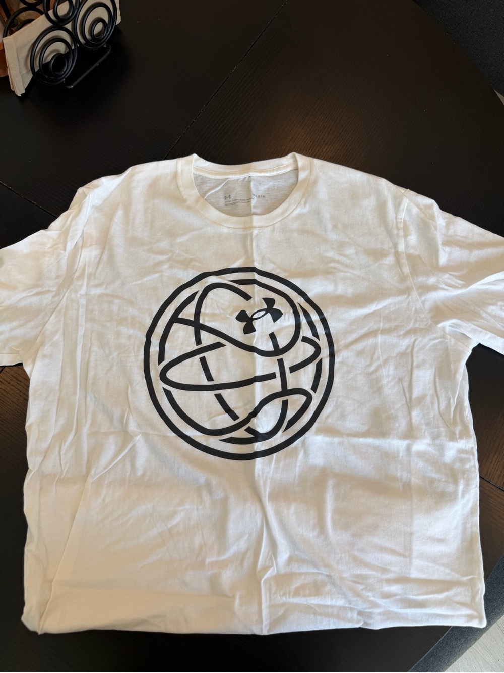 Under Armour White Short-Sleeve Tee with Black Graphic Globe Size Large